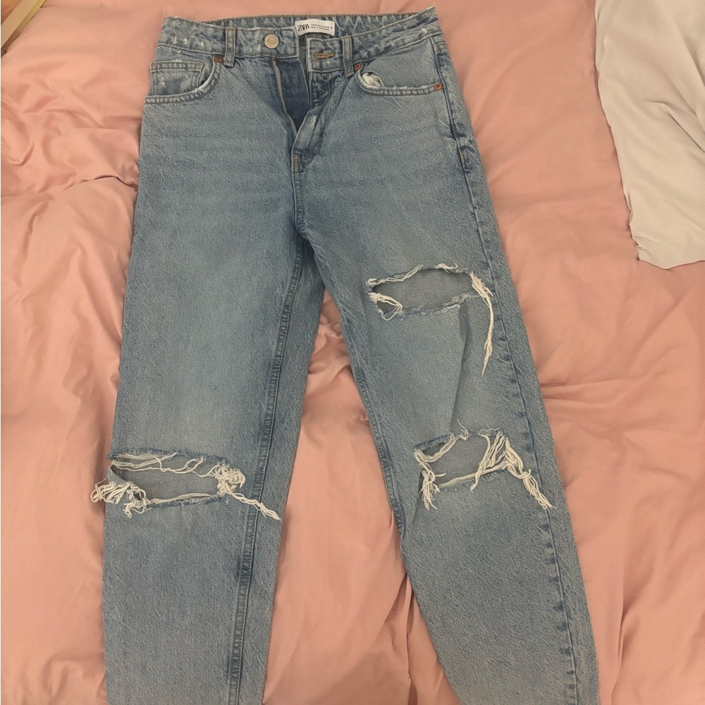 zara straight leg jeans with rips